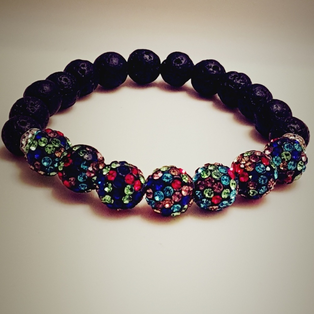 Stretch Black Lava Multi Bracelet